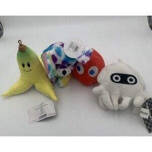 lot of 4 plush dog, banana, pac-man,blooper ink squid